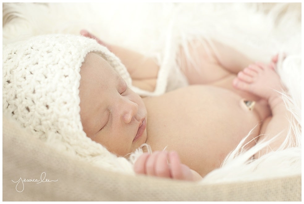 Denver Newborn Photographer, baby with bonnet in basket