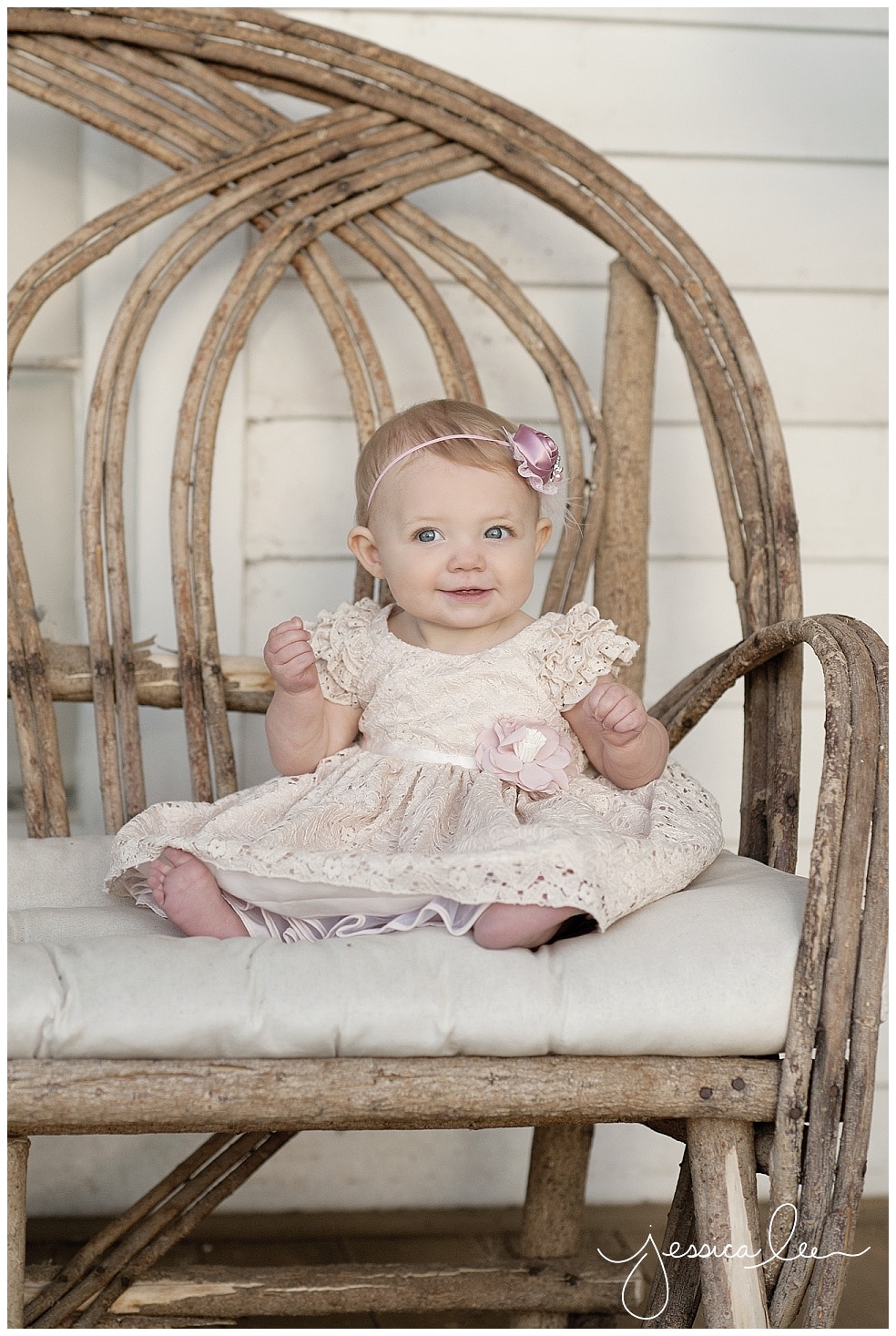 Family Photographer Denver, baby smiling in cool chair
