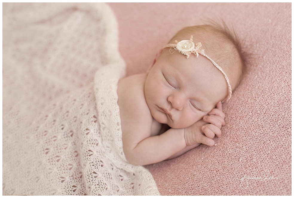 Newborn Photography Boulder, newborn with pink and cream