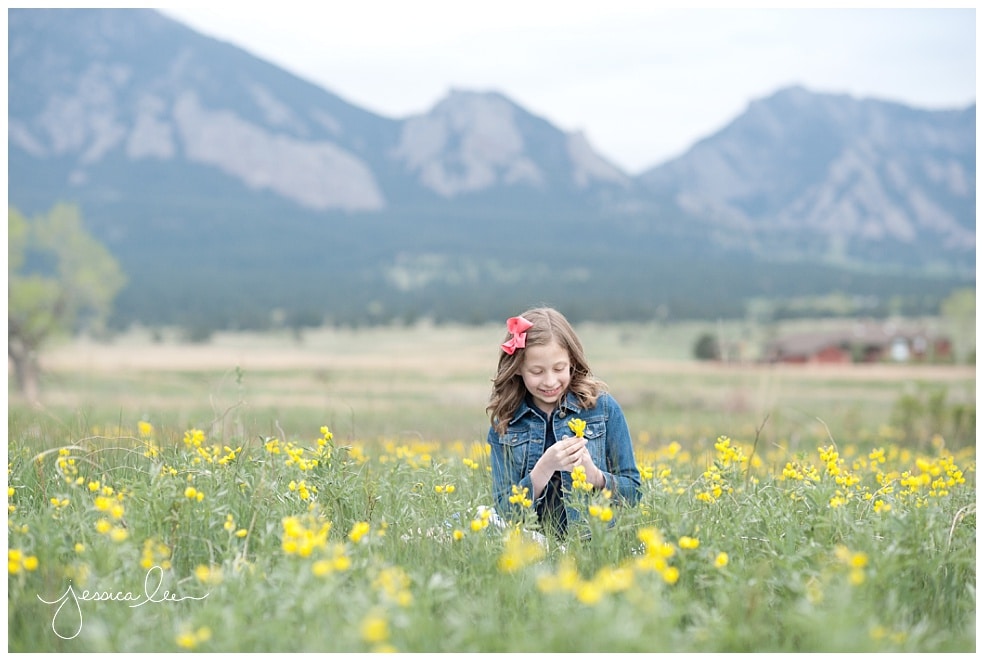 Family Photographer Boulder, girl in field of flowers in Boulder Colorado