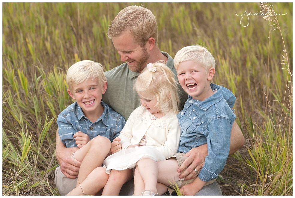 Family Photographer Denver Colorado, dad with three kids