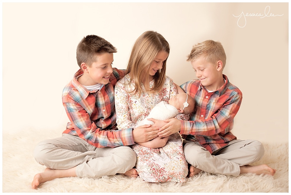 Newborn Photography Boulder CO, Jessica Lee Photography, siblings admiring baby sister