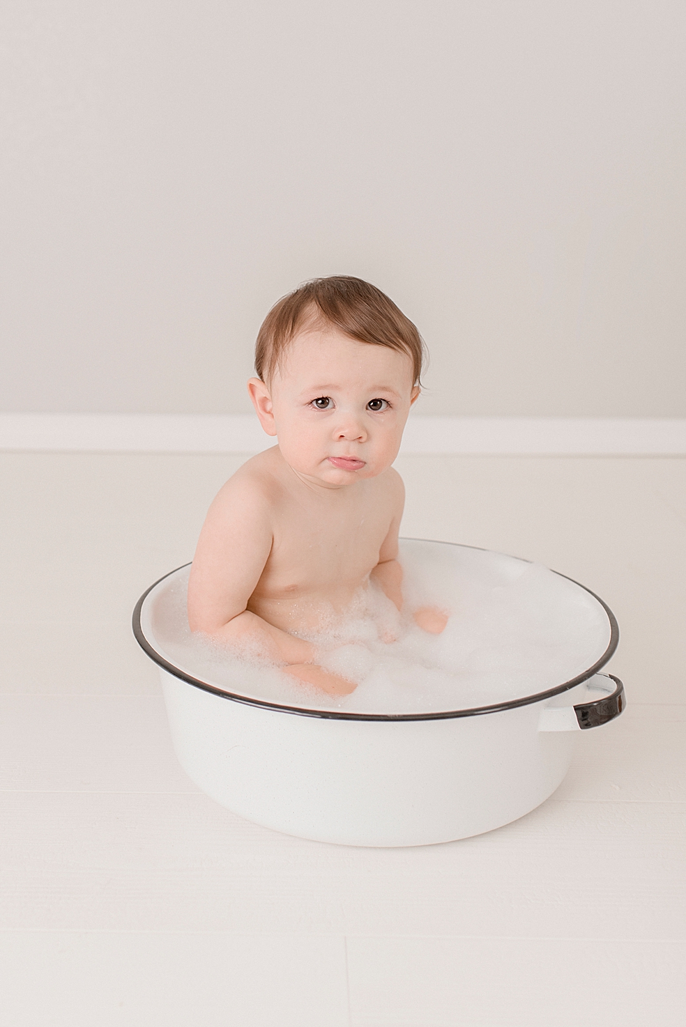 Toddler baby boy in bubbles | Photo by Huntsville Baby Photographer Jessica Lee 