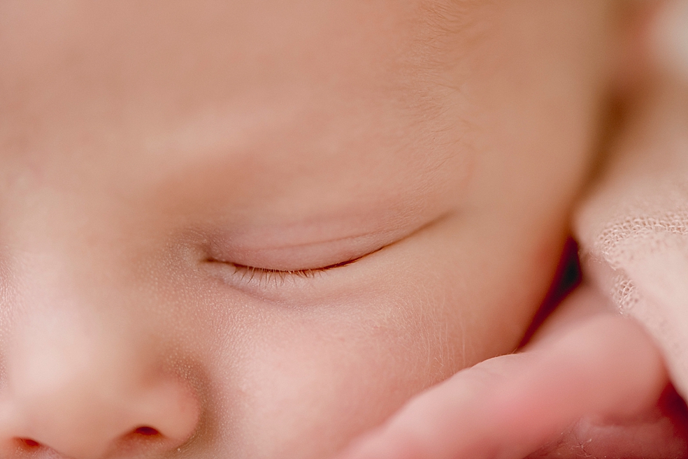 Detail image of baby girls eyelashes | Photo by Decatur Alabama Newborn Photographer Jessica Lee 