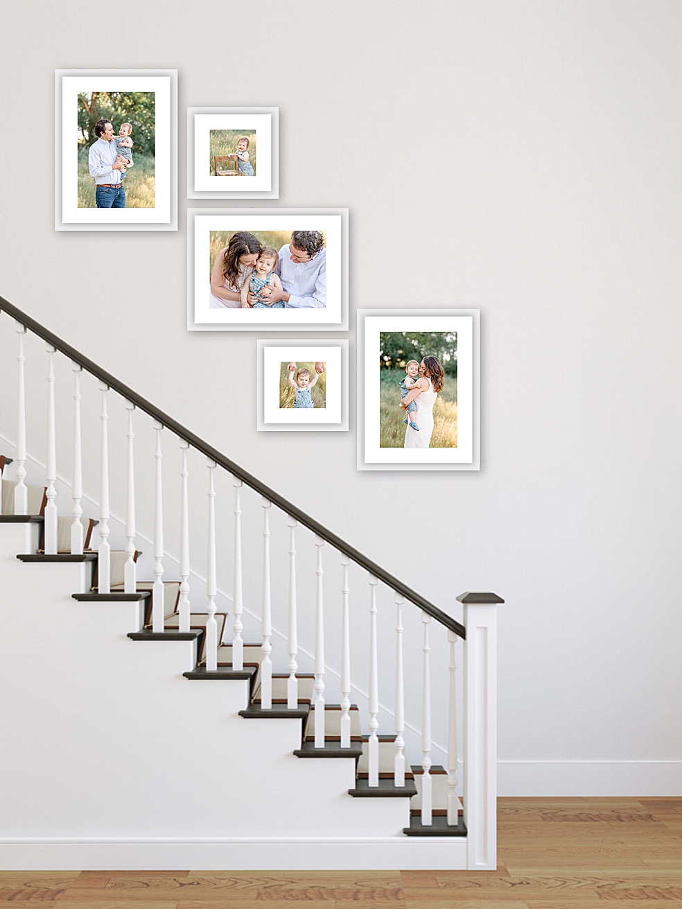 Example gallery wall in a stairway | Madison Alabama Full Service Photographer Jessica Lee 