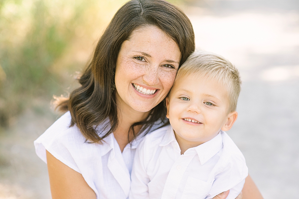 Mom and her little boy smiling during family session in Meridianville AL | Photo by Jessica Lee Photography