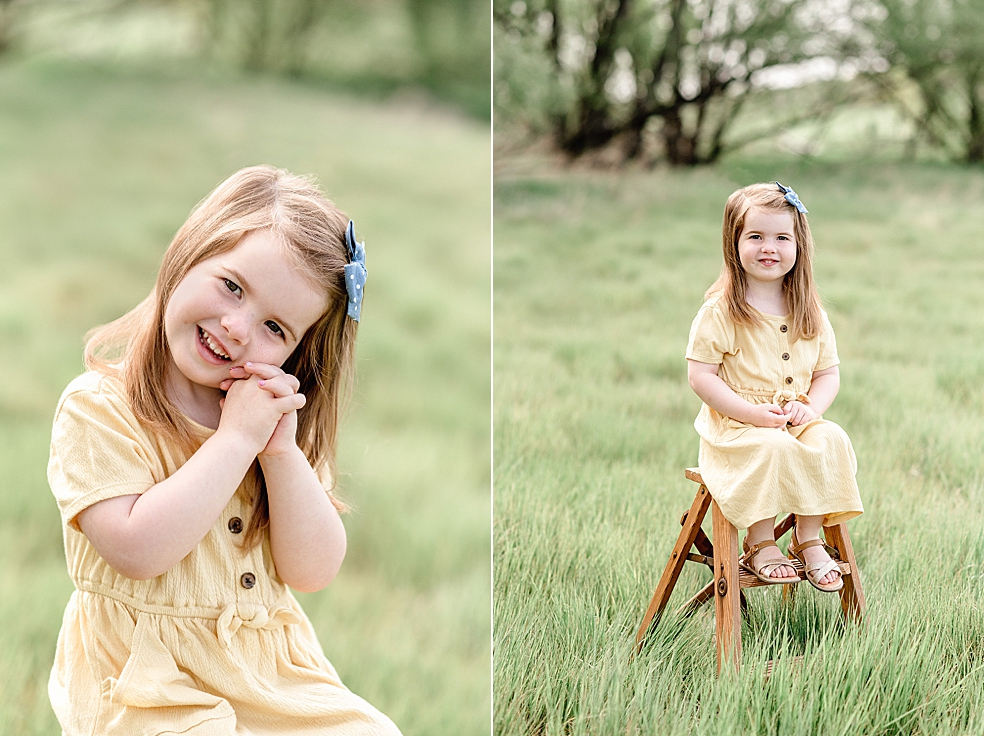 Toddler girl in a yellow dress sitting on a stool | Photo by Jessica Lee Photography