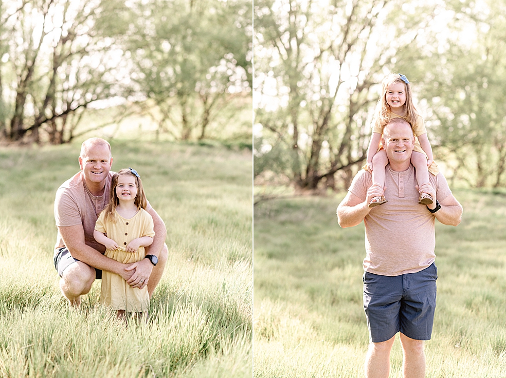 Dad with toddler daughter in a field | Photo by Jessica Lee Photography